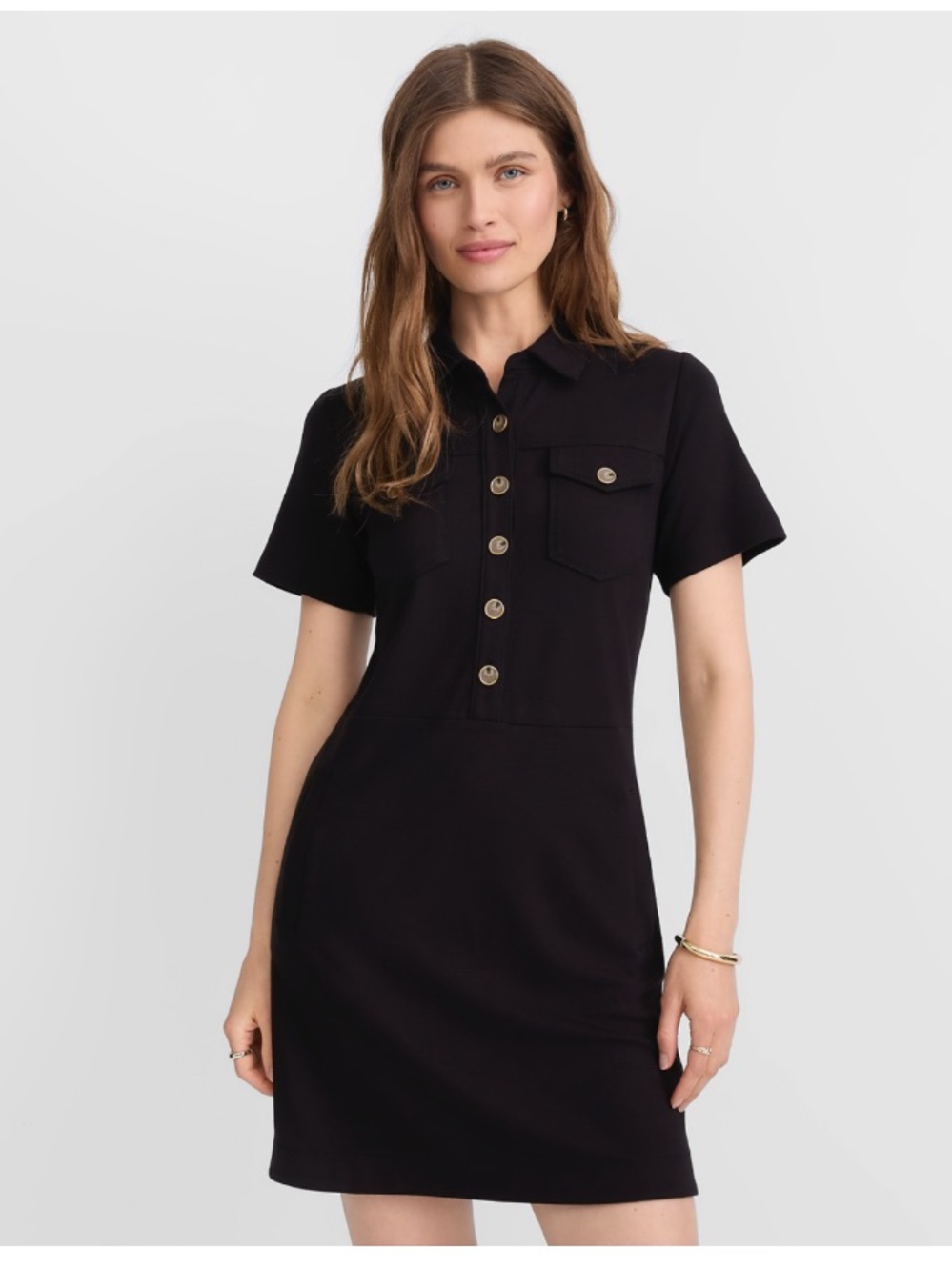 Ann Taylor LOFT Ponte Knit Pocket Utility Collared Mini Dress Preppy Black 0P